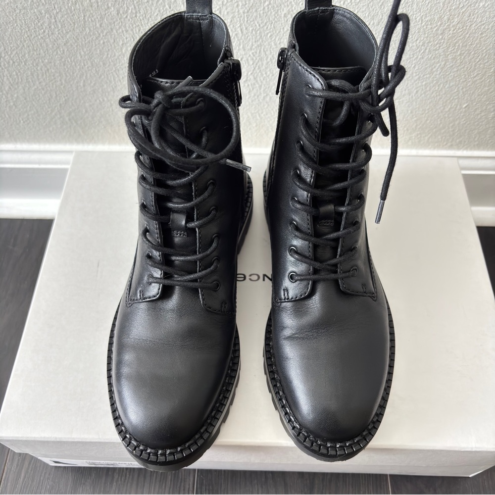 Vince Cabria Lug Black Leather Boots Water Repellent 5.5M